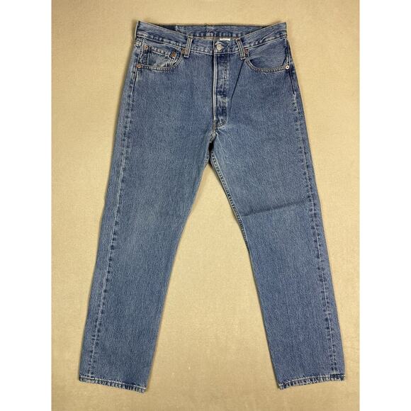Levis‎ 501 Jeans Mens 34x32 Blue Straight Leg Relaxed Fit Button Fly Y2K Denim - Picture 1 of 13